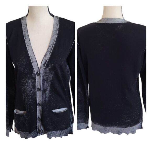 Michael Stars Black & Gray Button Front Cardigan Sweater 100% Cotton - Size 2 - Picture 1 of 12